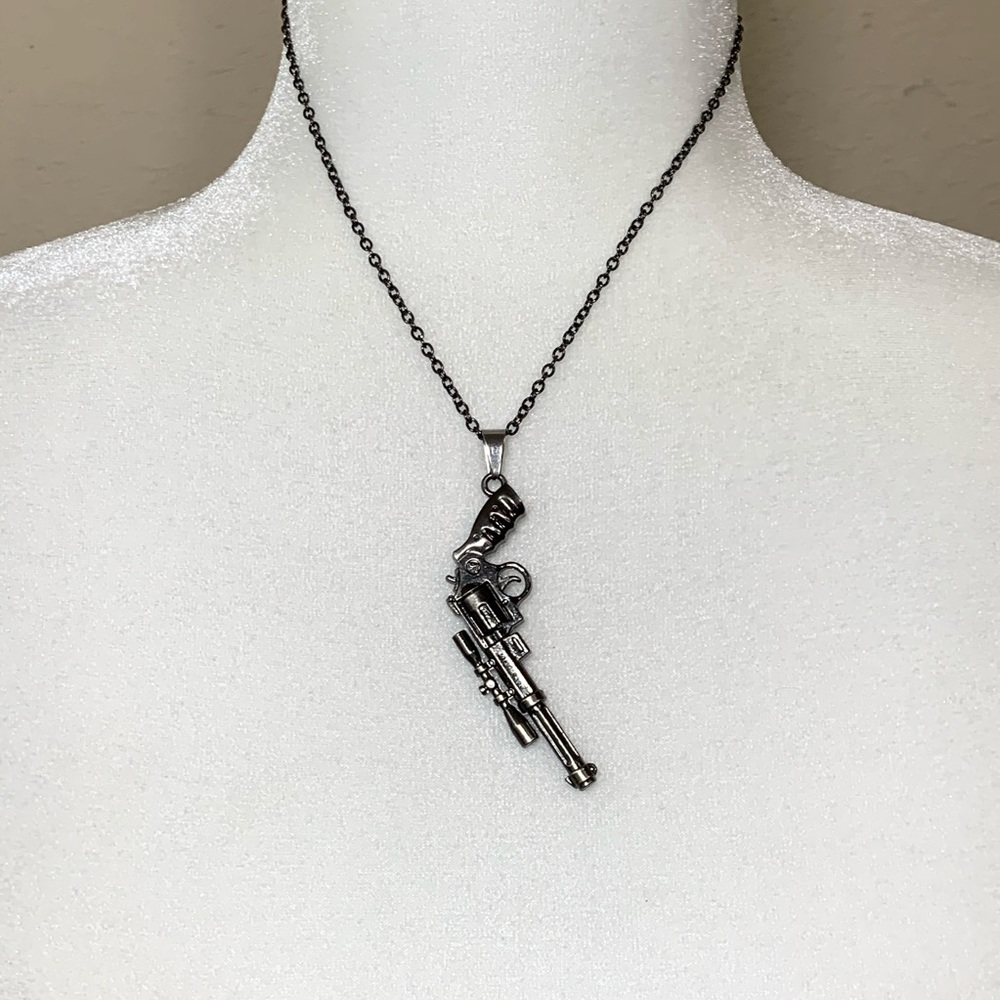 Gunmetal Revolver Gun Necklace New